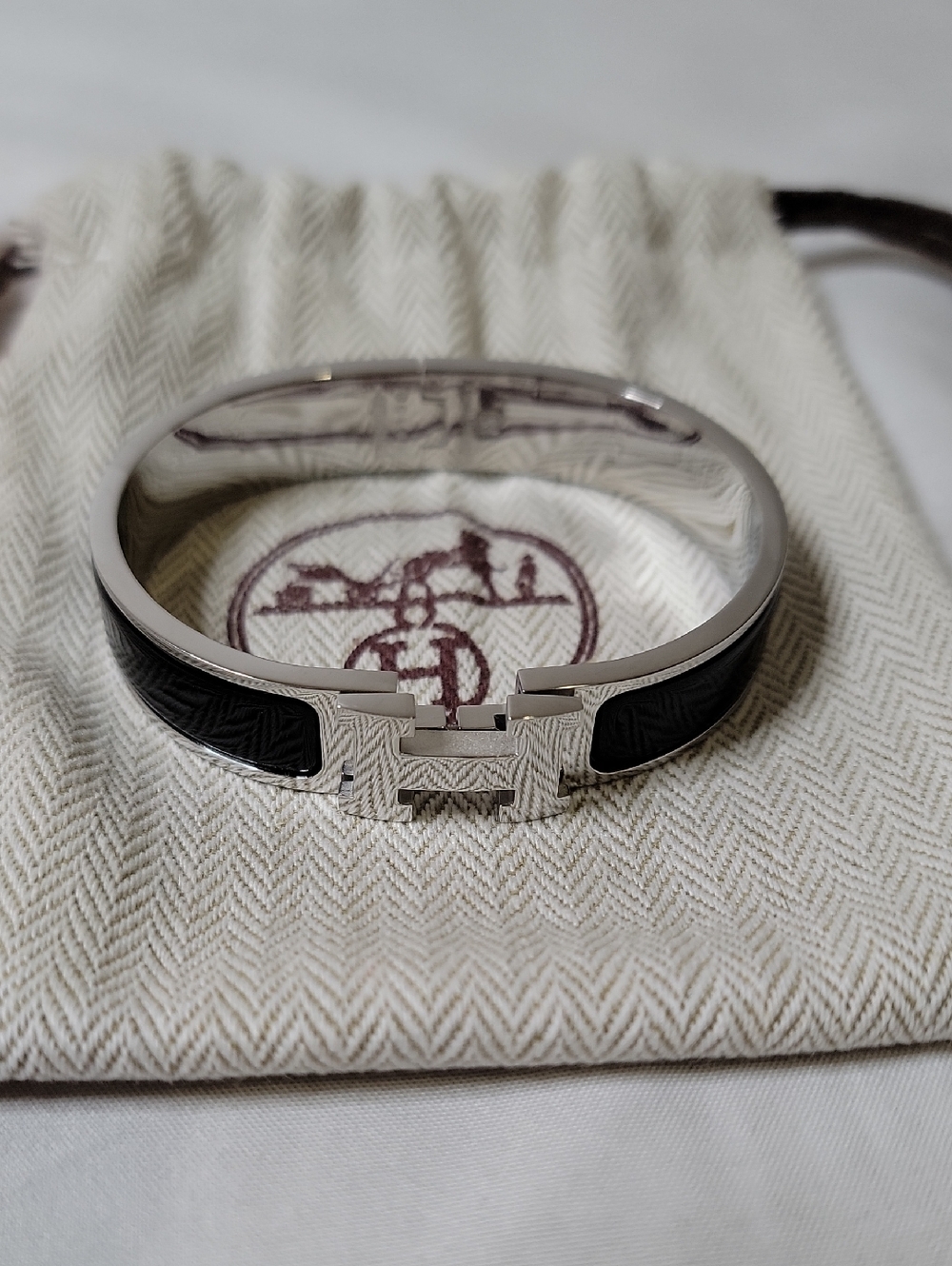 Hermes Silver and Black Enamel Clic H Bracelet